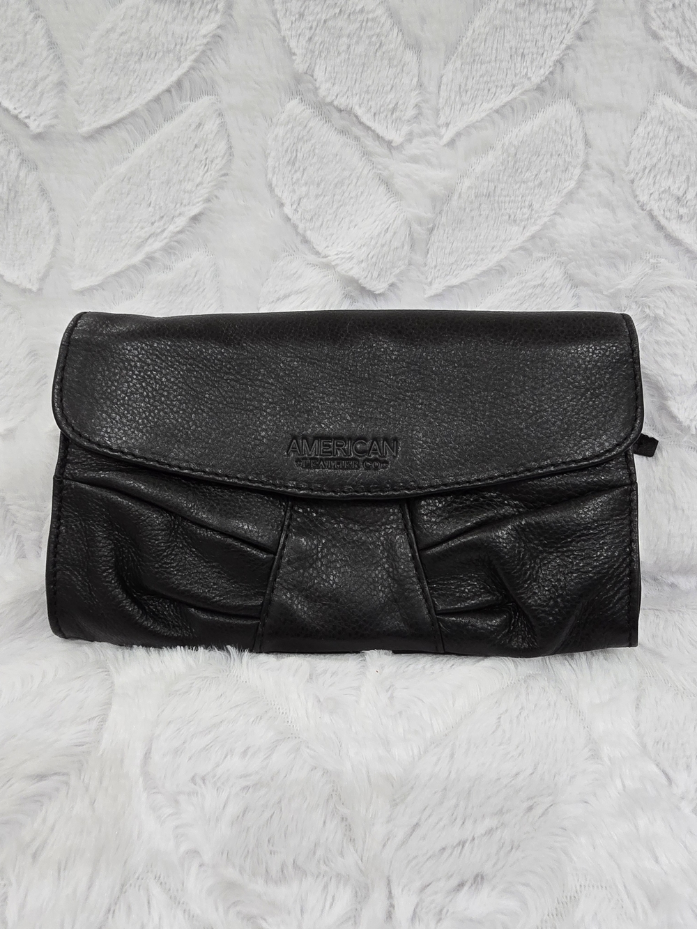 American Exchange Black Pebbled Leather Foldover Clutch